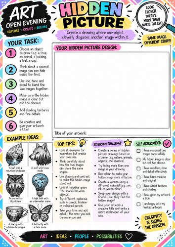 Hidden Picture Art Worksheet | Creative Optical Illusion Drawing Challenge