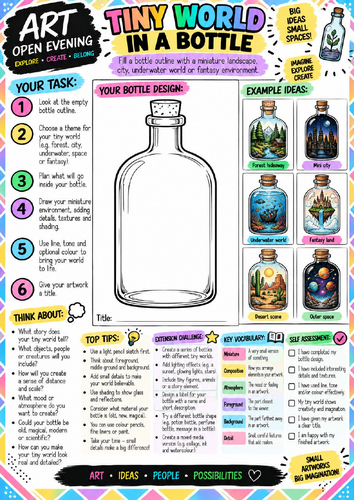 Tiny World in a Bottle Art Worksheet | Fantasy World Creative Drawing Activity
