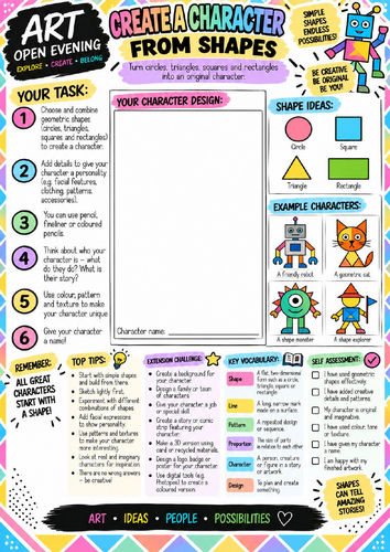 Create a Character From Shapes Art Worksheet | Character Design Activity | KS2 KS3