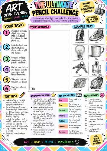 The Ultimate Pencil Challenge Worksheet | Realistic Observational Drawing | KS3 Art