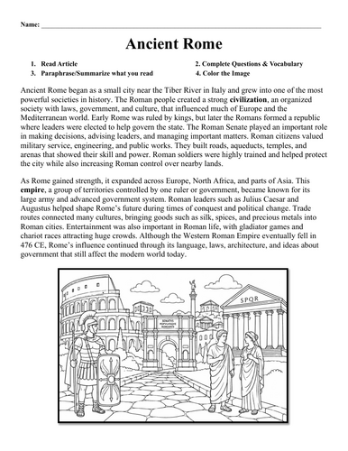 Ancient Rome Worksheet