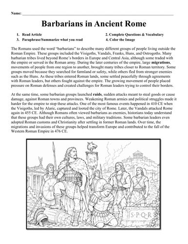 Barbarians in Ancient Rome Worksheet