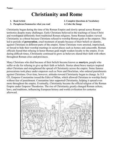 Christianity and Rome Worksheet