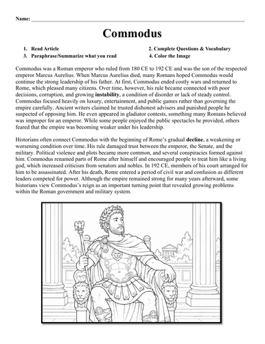Commodus Worksheet