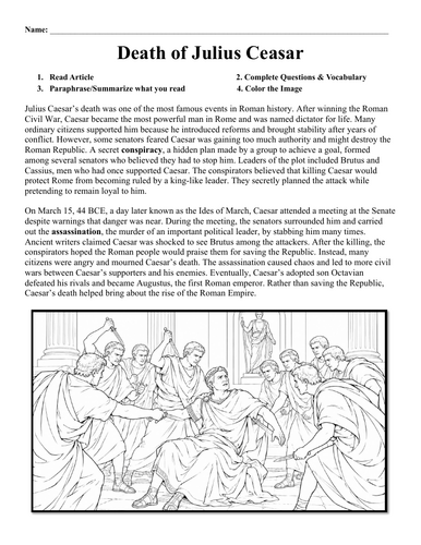 Death of Julius Caesar Worksheet