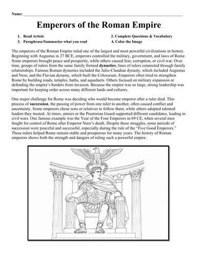 Emperors of the Roman Empire Worksheet