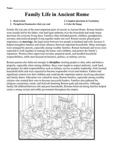 Family Life in Ancient Rome Worksheet