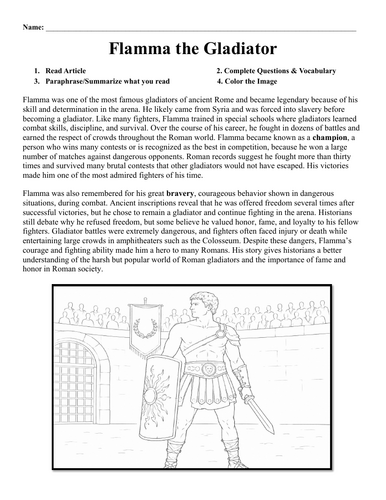 Flamma the Gladiator Worksheet