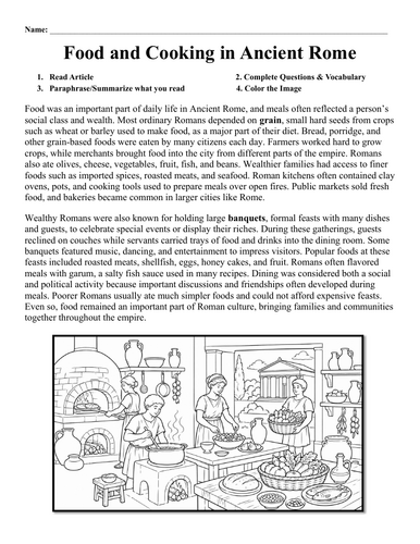 Food & Cooking in Ancient Rome Worksheet