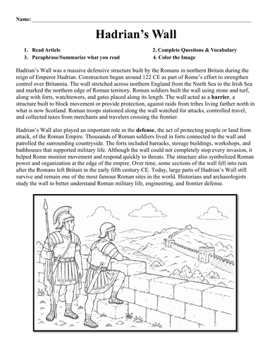 Hadrian's Wall Worksheet