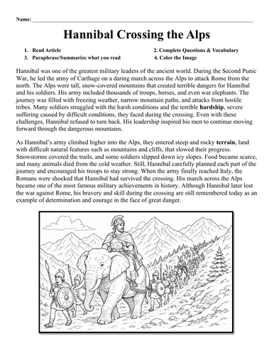 Hannibal Crossing the Alps Worksheet