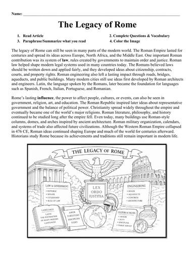 Legacy of Rome Worksheet