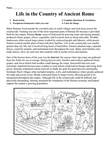 Life in the  Country of Ancient Rome Worksheet