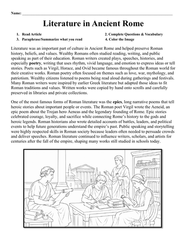 Literature in Ancient Rome Worksheet