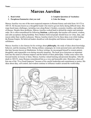 Marcus Aurelius Worksheet