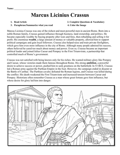 Marcus Licinius Crassus Worksheet