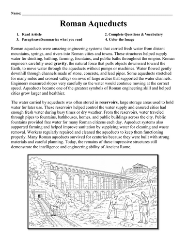 Roman Aqueducts Worksheet