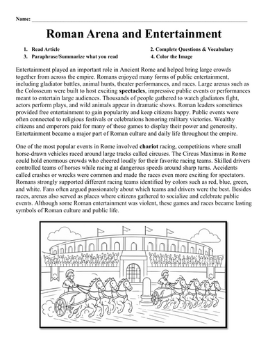 Roman Arena and Entertainment Worksheet