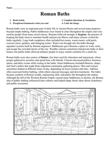 Roman Baths Worksheet