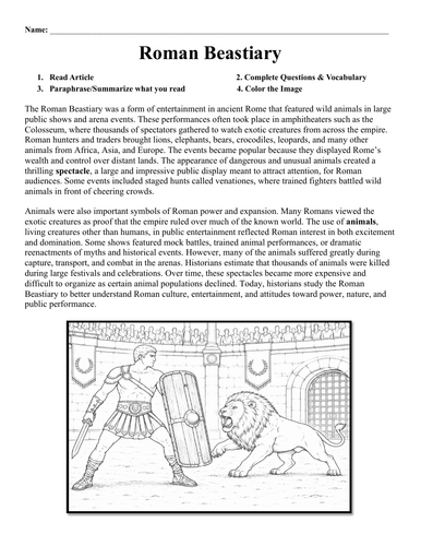 Roman Beastiary Worksheet