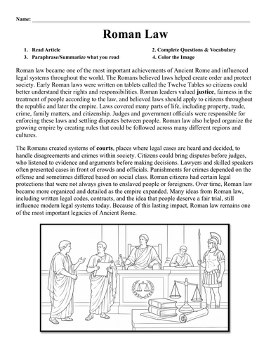 Roman Law Worksheet