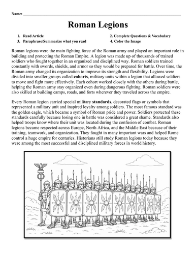 Roman Legions Worksheet