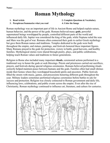 Roman Mythology Worksheet