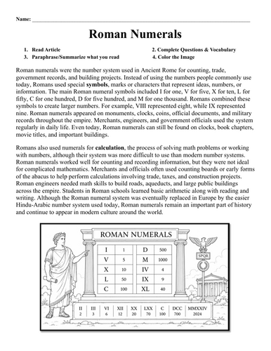 Roman Numerals Worksheet