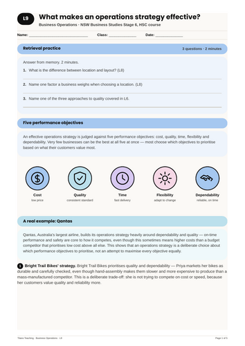 Business Operations Performance Objectives NSW St6 HSC Free