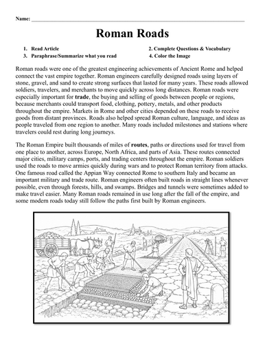 Roman Roads Worksheet
