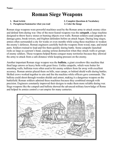 Roman Siege Weapons Worksheet