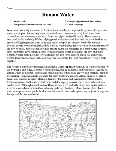 Roman Water Worksheet