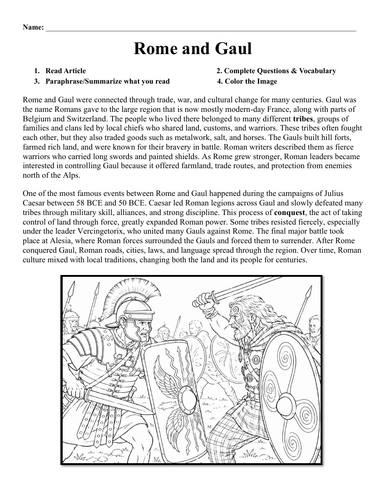 Rome and Gaul Worksheet