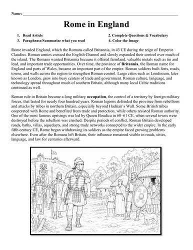 Rome in England Worksheet