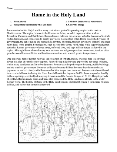 Rome in the Holy Land Worksheet