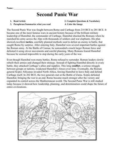 Second Punic War Worksheet
