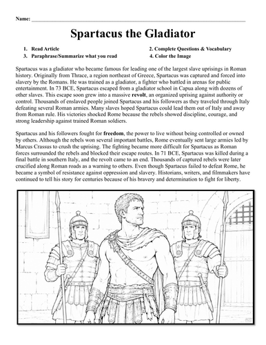 Spartacus the Gladiator Worksheet