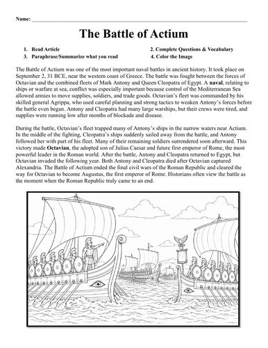 The Battle of Actium Worksheet