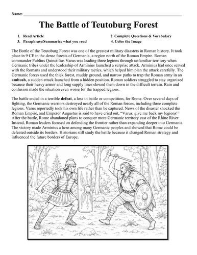 The Battle of Teutoburg Forest Worksheet