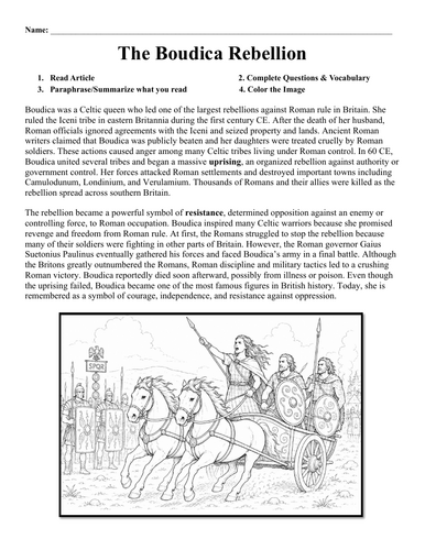 The Boudica Rebellion Worksheet