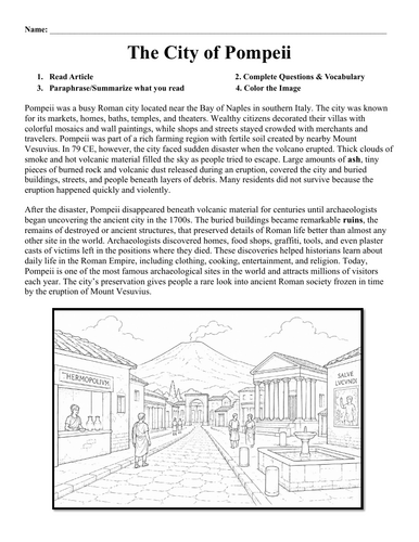 The City of Pompeii Worksheet