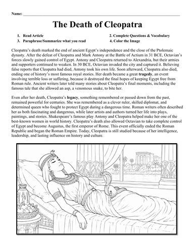 The Death of Cleopatra Worksheet