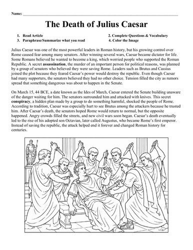 The Death of Julius Caesar Worksheet