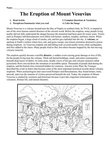 The Eruption of Mount Vesuvius Worksheet