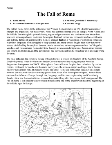 The Fall of Rome Worksheet