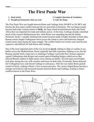 The First Punic War Worksheet