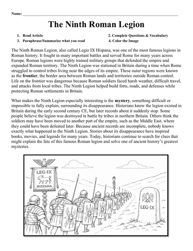 The Ninth Roman Legion Worksheet