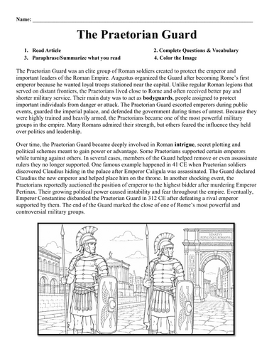 The Praetorian Guard Worksheet