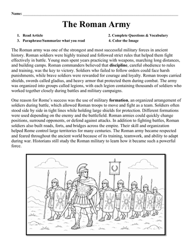 The Roman Army Worksheet