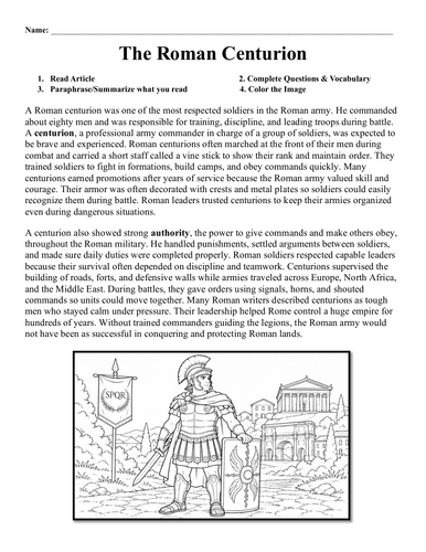 The Roman Centurion Worksheet